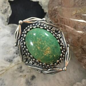 Carolyn Pollack Southwestern Style Sterling Large Oval Green Turquoise Ring